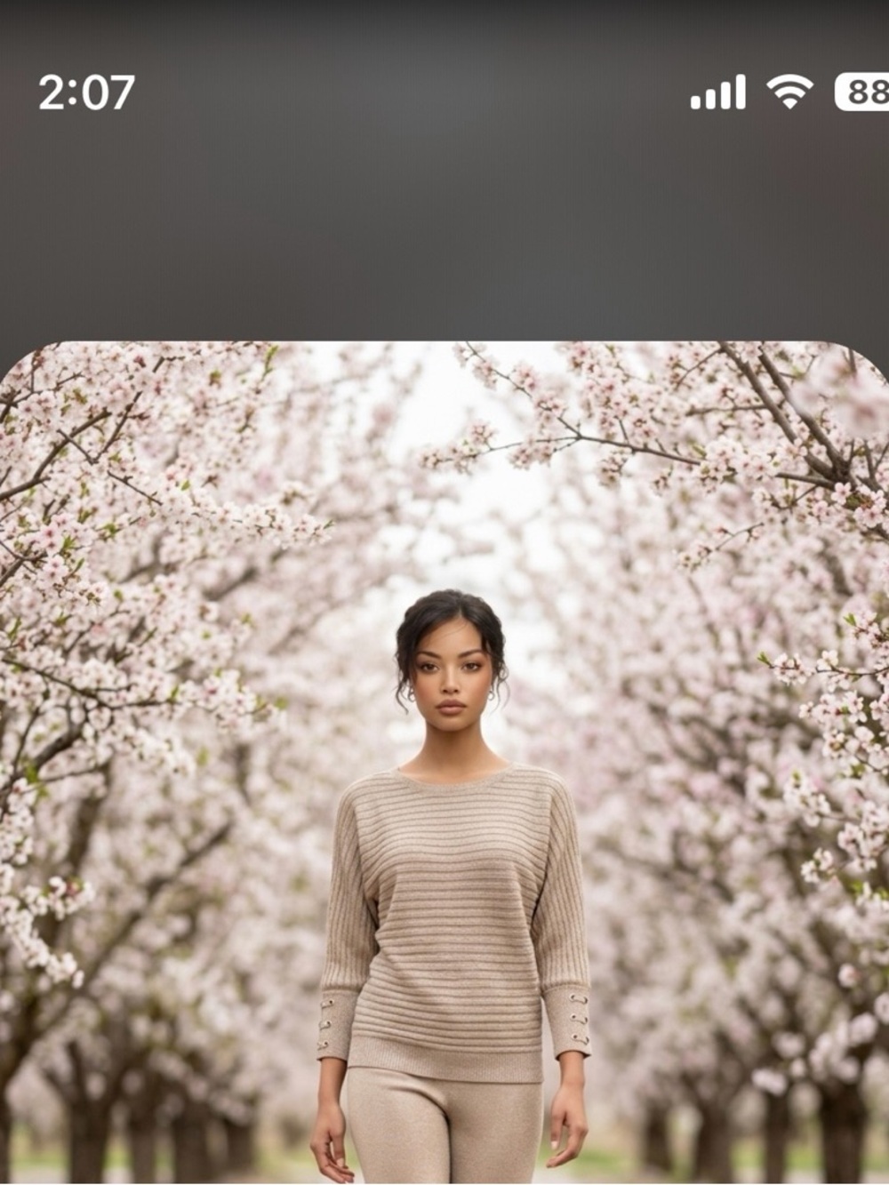 Beige Ribbed Knit Women's Sweatshirt